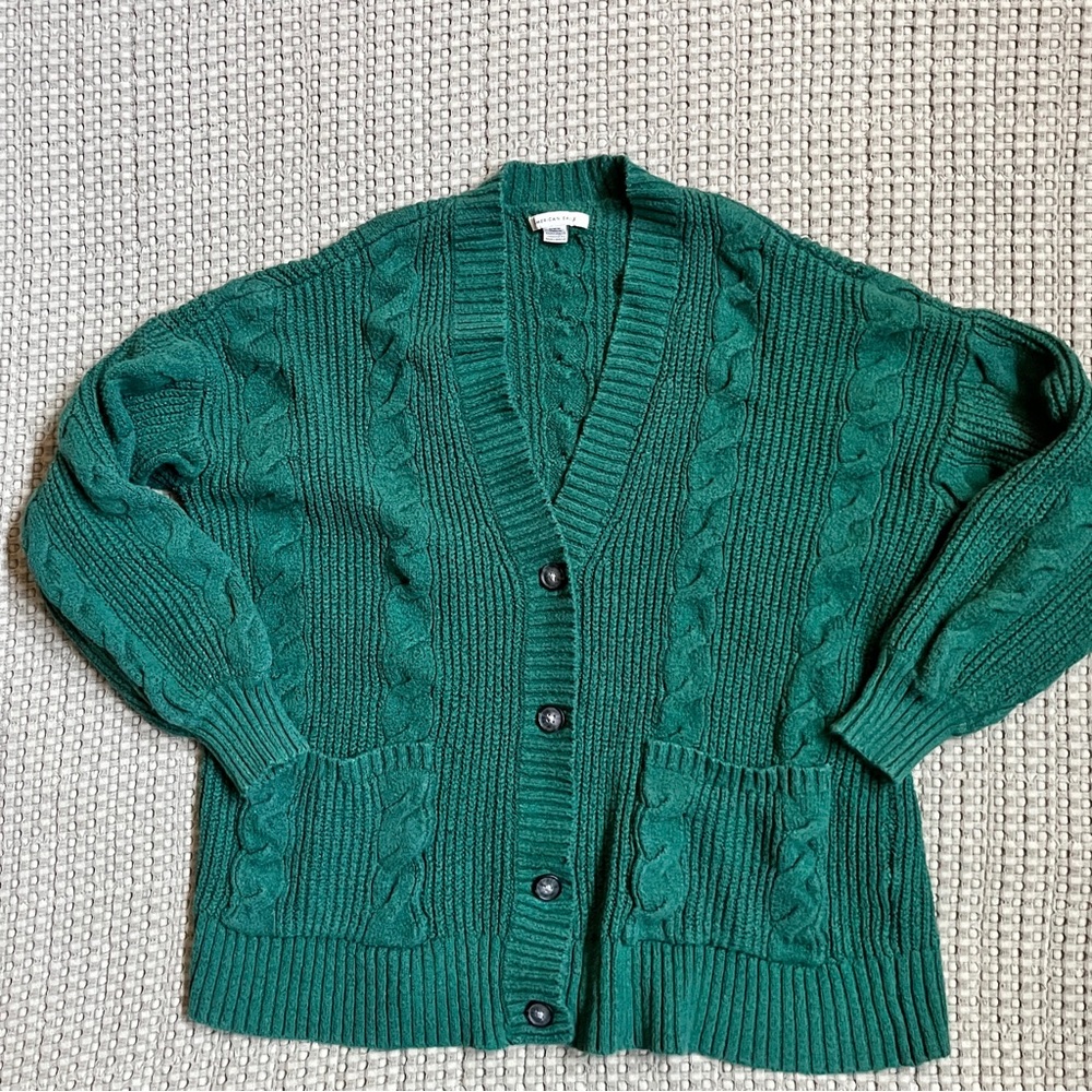 American Eagle Outfitters Green Cable Knit Cardigan